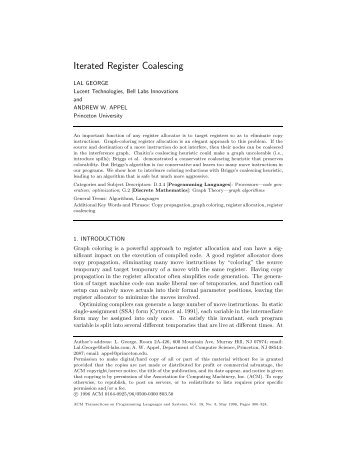 Iterated Register Coalescing - School of Computer Science