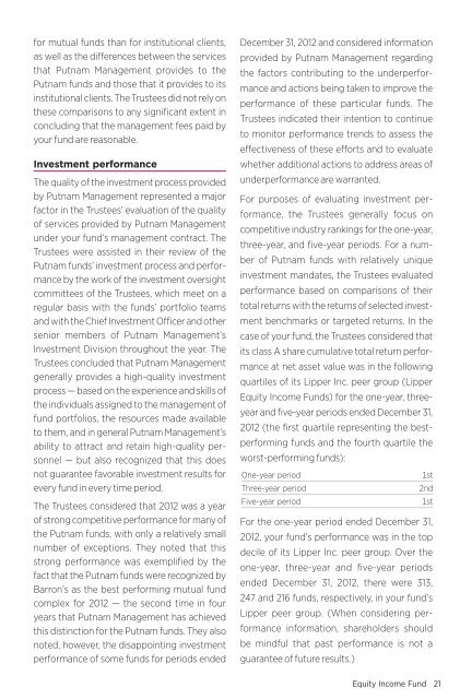 Equity Income Fund Annual Report - Putnam Investments