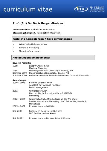 Curriculum Vitae - Vorlage - IMC Fachhochschule Krems GmbH