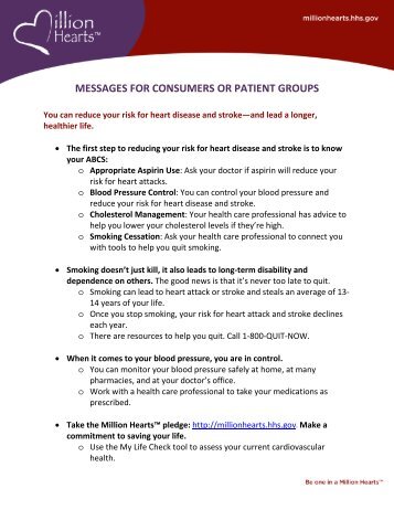 Messages for Consumers or Patient Groups [PDF ... - Million Hearts