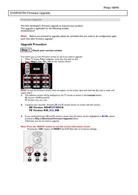 Philips V&amp;MA DVDR3575H Firmware Upgrade Upgrade Procedure