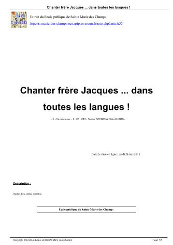 Chanter frÃ¨re Jacques ... dans toutes les langues ! - Ecole publique ...