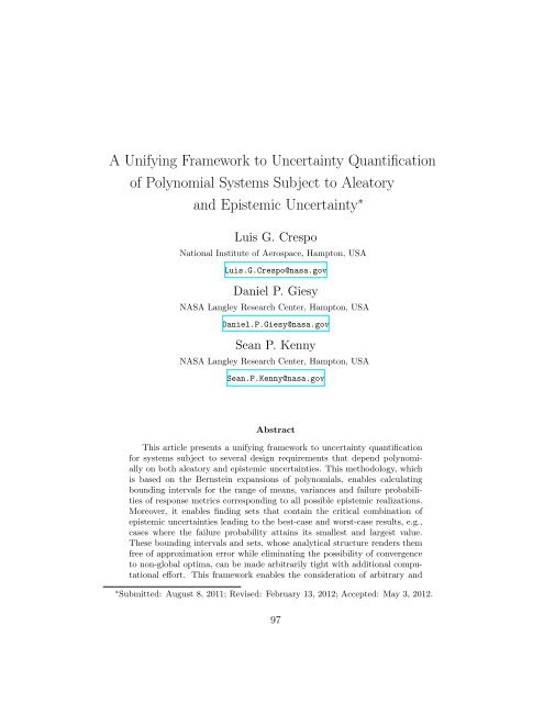 A Unifying Framework to Uncertainty Quantification of ... - [at] interval