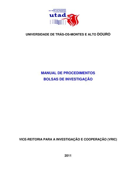 MANUAL DE PROCEDIMENTOS BOLSAS DE INVESTIGAÇÃO - Utad
