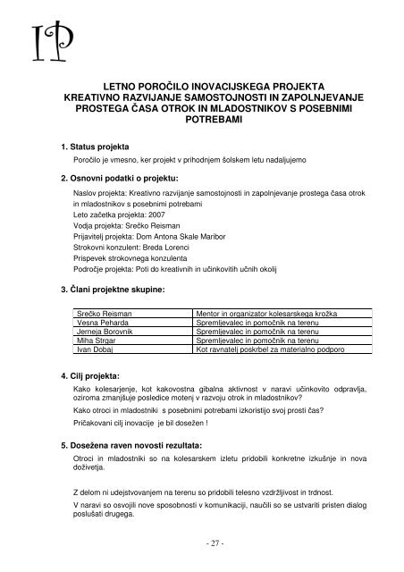 Zbirnik vmesnih poroÄil 2007/08 - Zavod RS za Å¡olstvo