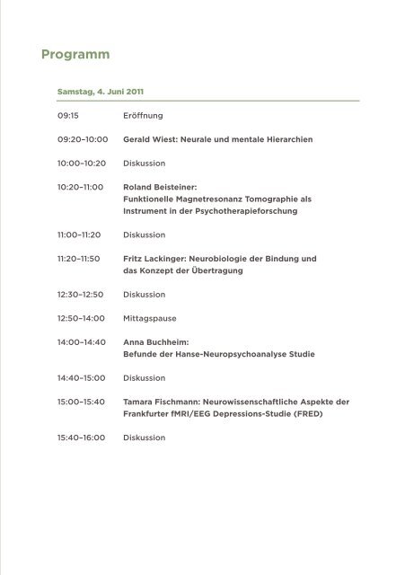 Tagung Psychoanalyse im Dialog: Aktuelle neurowissenschaftliche ...
