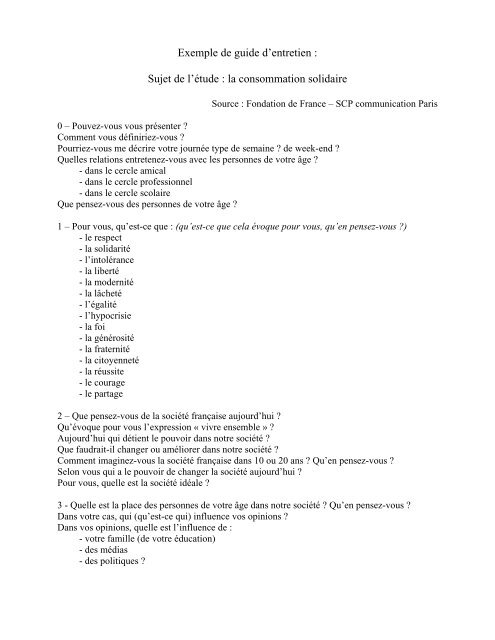 Exemple de guide d'entretien