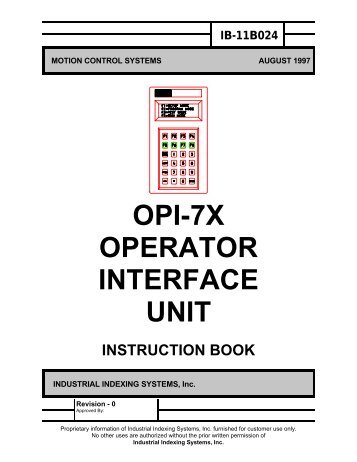 OPI-7X OPERATOR INTERFACE UNIT - Industrial Indexing Systems