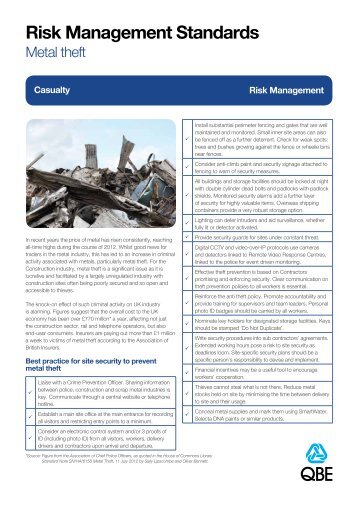 Metal Theft - Risk Management Standards - QBE