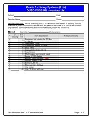 Grade 5 - Living Systems (Life) OUSD FOSS Kit Inventory List