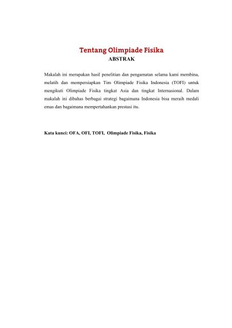 Tentang Olimpiade Fisika (Pdf) - Yohanes Surya.com