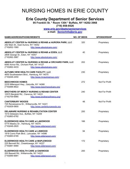 Click here to download a list of Nursing Homes in Erie County