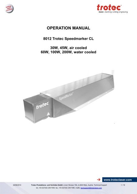 Manual for SpeedMarker CL - Trotec Laser