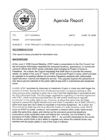 Agenda Report - City of Pasadena