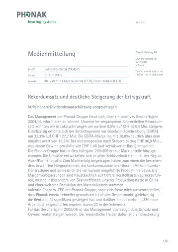 Medienmitteilung - Sonova