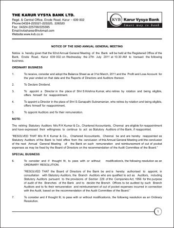 KVB - Notice 17-6-08 Arial - Karur Vysya Bank