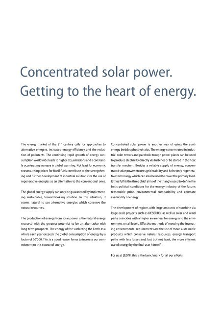 Concentrated Solar Power, Getting to the heart of energy - LEONI