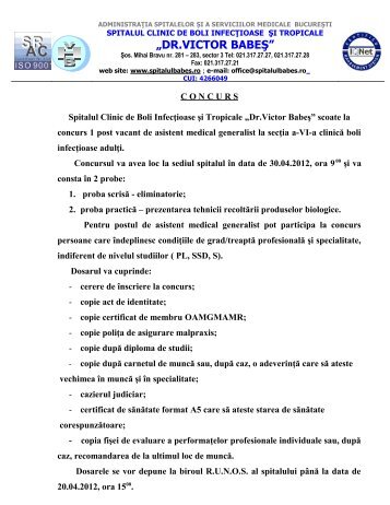 Concurs pentru ocuparea postului de asistent medical 2012