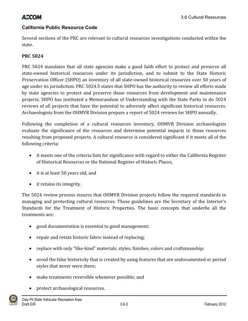 Draft Environmental Impact Report - California Off Highway Vehicle ...