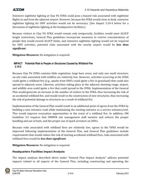 Draft Environmental Impact Report - California Off Highway Vehicle ...