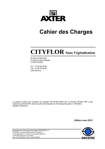Cahier des charges CITYFLOR sous vÃ©gÃ©talisation - Axter