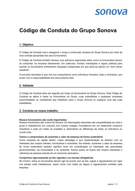 CÃ³digo de Conduta do  Grupo Sonova - Sonova Holding AG