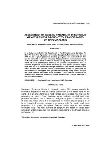 assessment of genetic variability in sorghum genotypes for drought ...