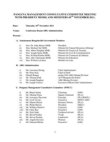 Panguna Management Consultative Committee Meeting