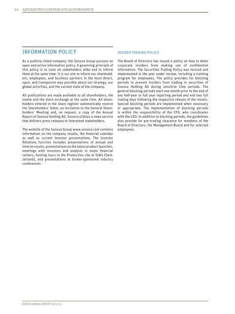 Corporate Governance Report 2011/12 - Sonova