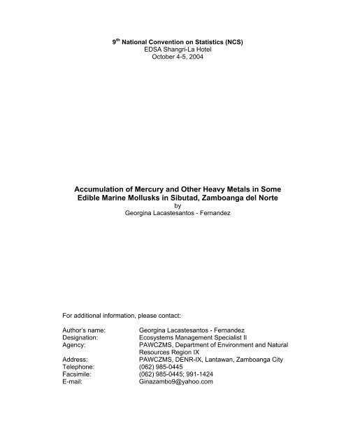 Accumulation of Mercury and Other Heavy Metals in Some ... - NSCB