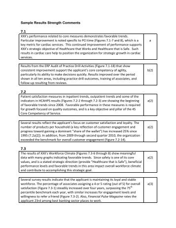 Sample Results Strength Comments XXX's performance related to ...