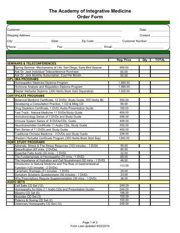 The Academy of Integrative Medicine Order Form