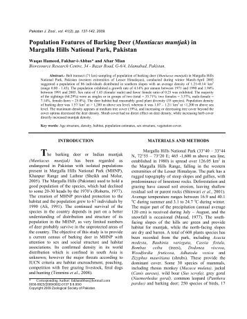 Population Features of Barking Deer (Muntiacus muntjak) - Zsp.com.pk