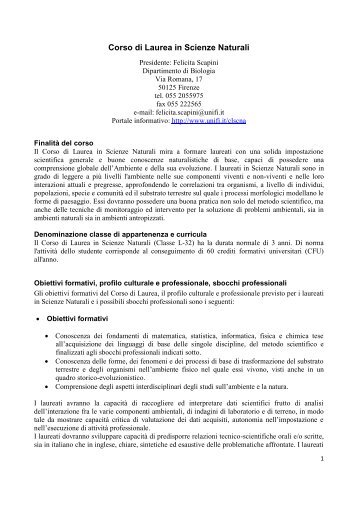 Corso di Laurea in Scienze Naturali - UniversitÃ  degli Studi di Firenze