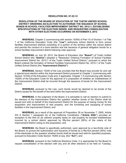 tusd board resolution - Tustin Unified School District