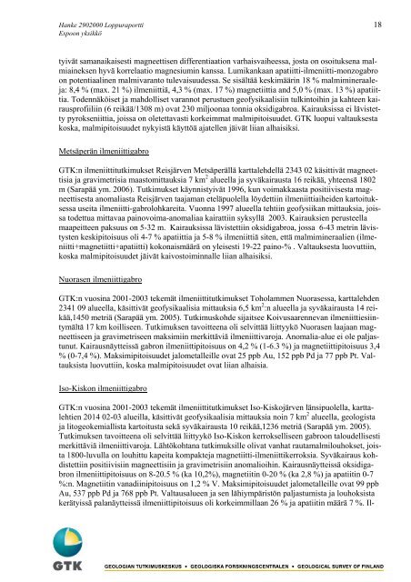 Teollisuusmineraalivarojen kartoitus vuosina 2003-2007 - Arkisto.gsf.fi