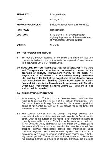 Temporary Fixed Term Contract for Highway Improvement Schemes