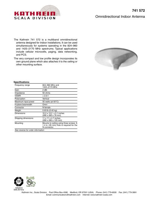 741 572 Omnidirectional Indoor Antenna - Kathrein Scala Division