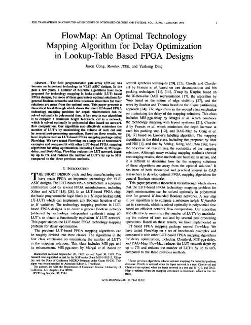 FlowMap: an optimal technology mapping algorithm for delay ...