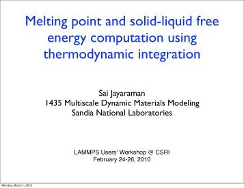 Melting point and solid-liquid free energy computation using - Lammps