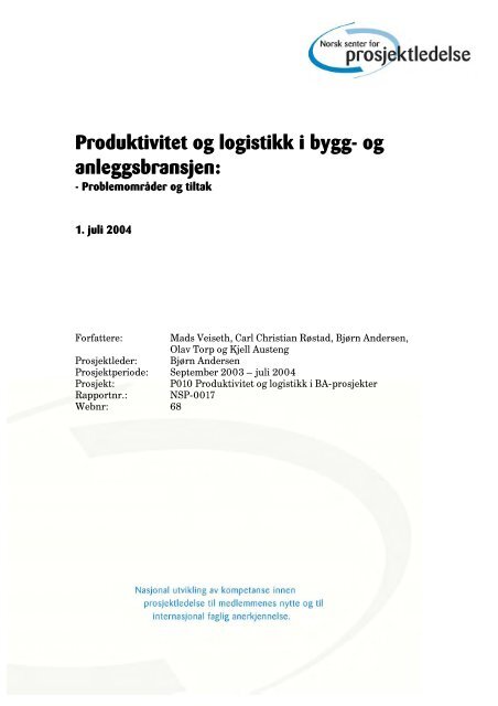 Produktivitet og logistikk i bygg- og anleggsbransjen: - Statsbygg