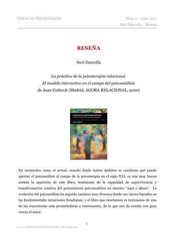 RESEÑA - Psicoterapia Relacional