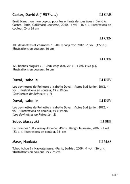 Liste des acquisitions section Jeunesse (juillet ... - Villeneuve sur Lot