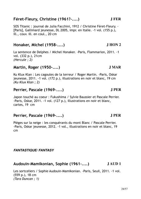 Liste des acquisitions section Jeunesse (juillet ... - Villeneuve sur Lot