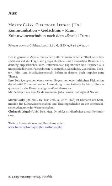 Kommunikation – Gedächtnis – Raum - transcript Verlag