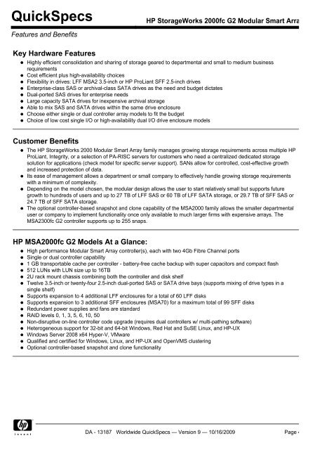 HP StorageWorks 2000fc G2 Modular Smart Array