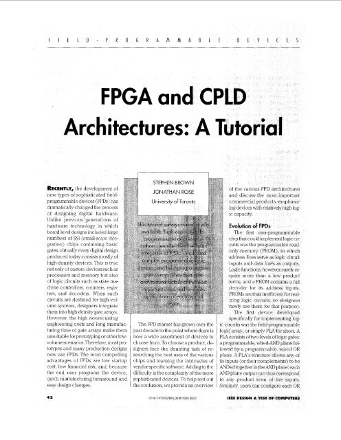 FPGA a:nd CPLD Architectures: A Tutorial - IEEE Design & Test of ...