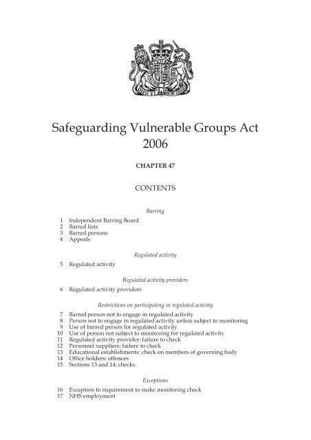 Safeguarding Vulnerable Groups Act 2006 - Fair Play For Children