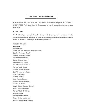 PORTARIA N.Â° 042IVICE-GRAD/2009 A Vice-Reitora ... - UnochapecÃ³