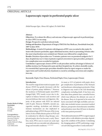 Laparoscopic repair in perforated peptic ulcer